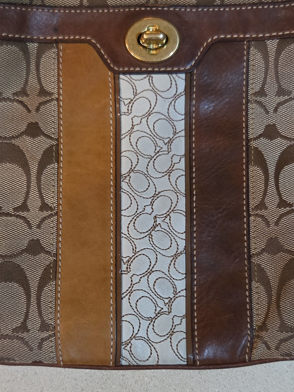 Coach Signature Stripe Cross Bag in Brown/Khaki
